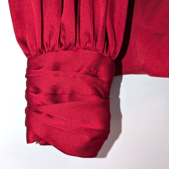 NWT White House Black Market | Long Sleeve Twisted Neck Red Satin Blouse Size 8 - Picture 8 of 13